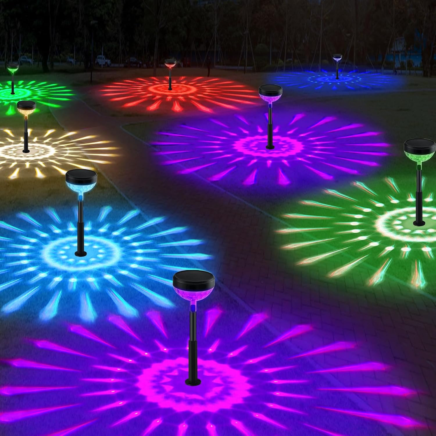 8Pack Solar Pathway Lights Outdoor, Color Changing+8 Fixed Color (Warm White, Co