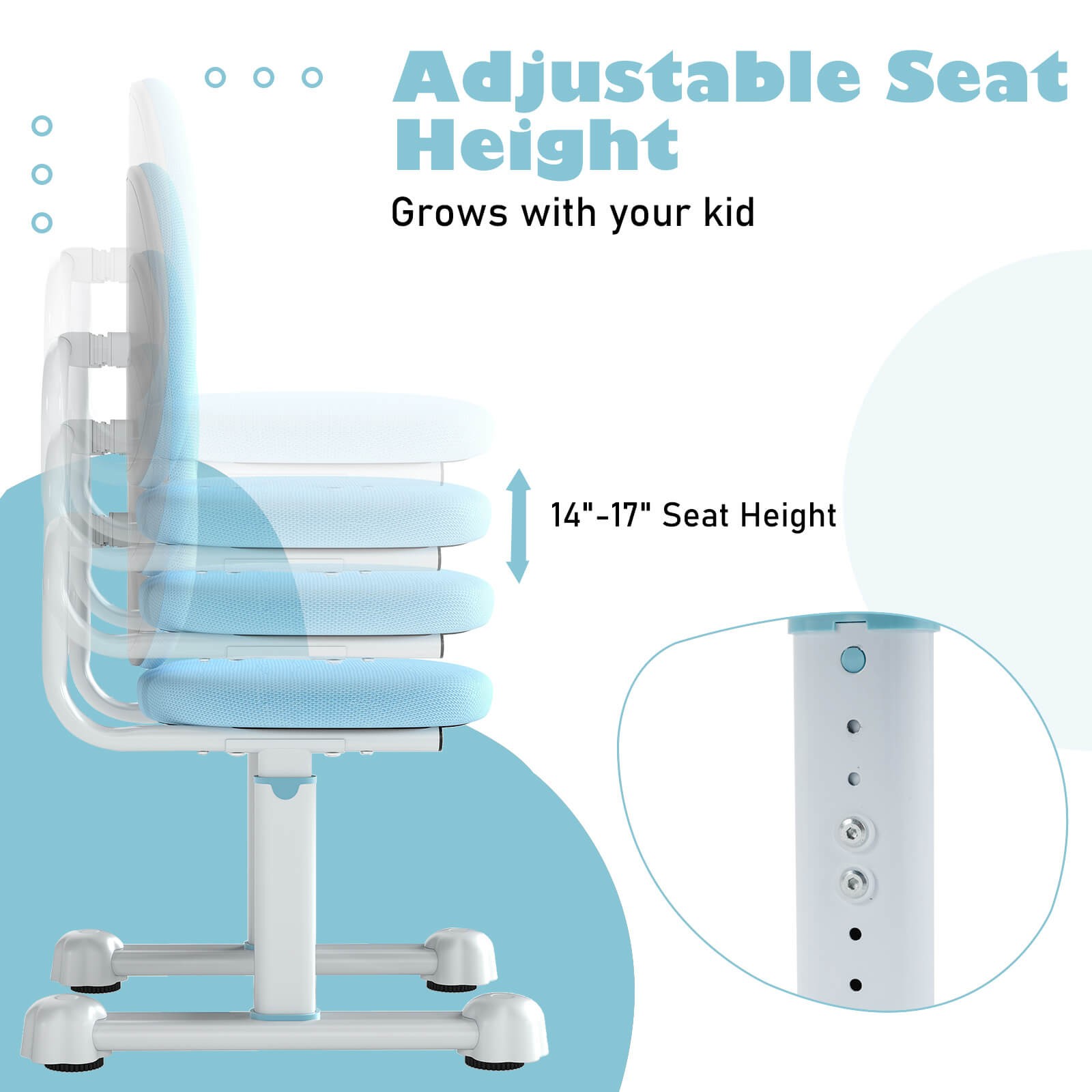 Kids Desk Chair w/Double Back Support Adjustable Height Upholstered Computer