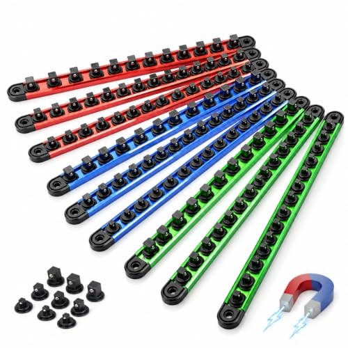 Magnetic Socket Organizer Set | 1/4" 3/8" 1/2" Socket Rail with 120 Clips |