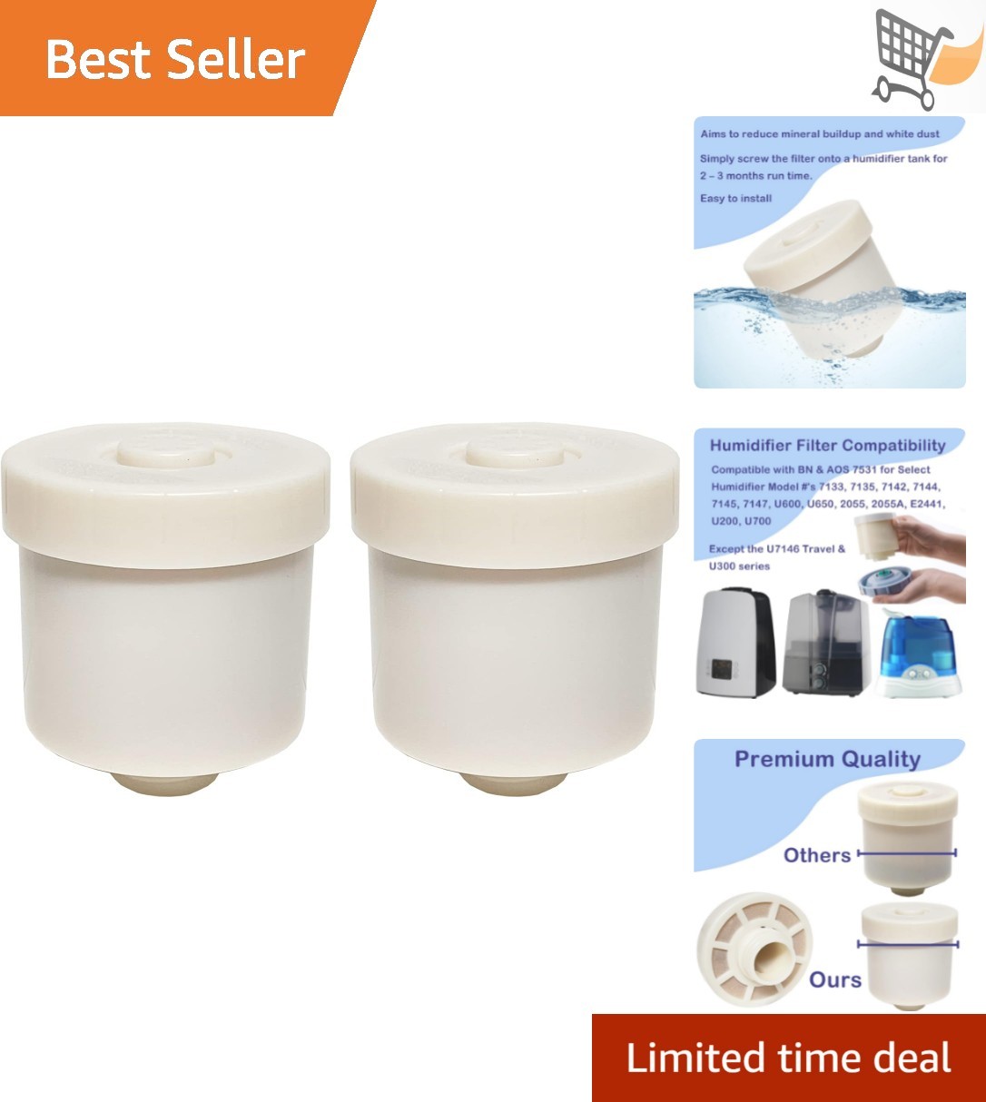 Demineralization Cartridge 7531 Pack of 2 Compatible with BONECO Air-O-Swiss ...