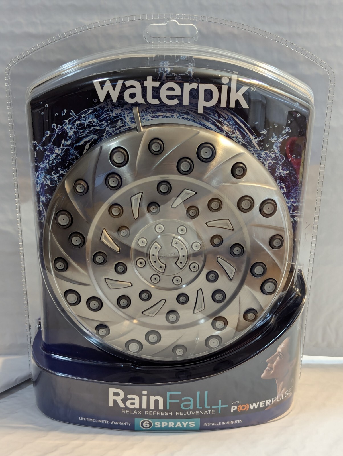 Shower Head Waterpik 6-Spray 7" RainFall+ Wall Mount Fixed Adjustable XEM-639E