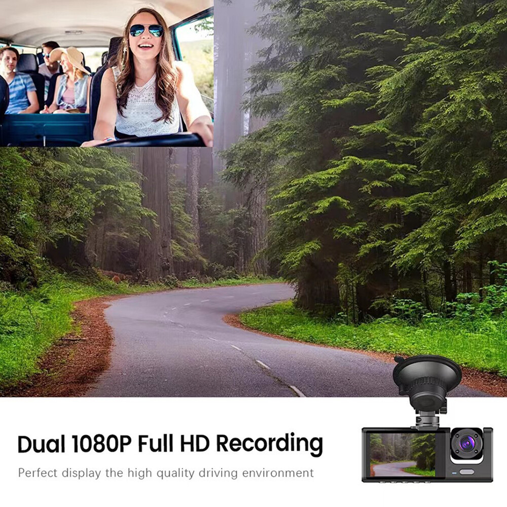 HD 1080P 3 Lens Car Dash Cam Video Recorder With G-sensor Front & Rear Camera