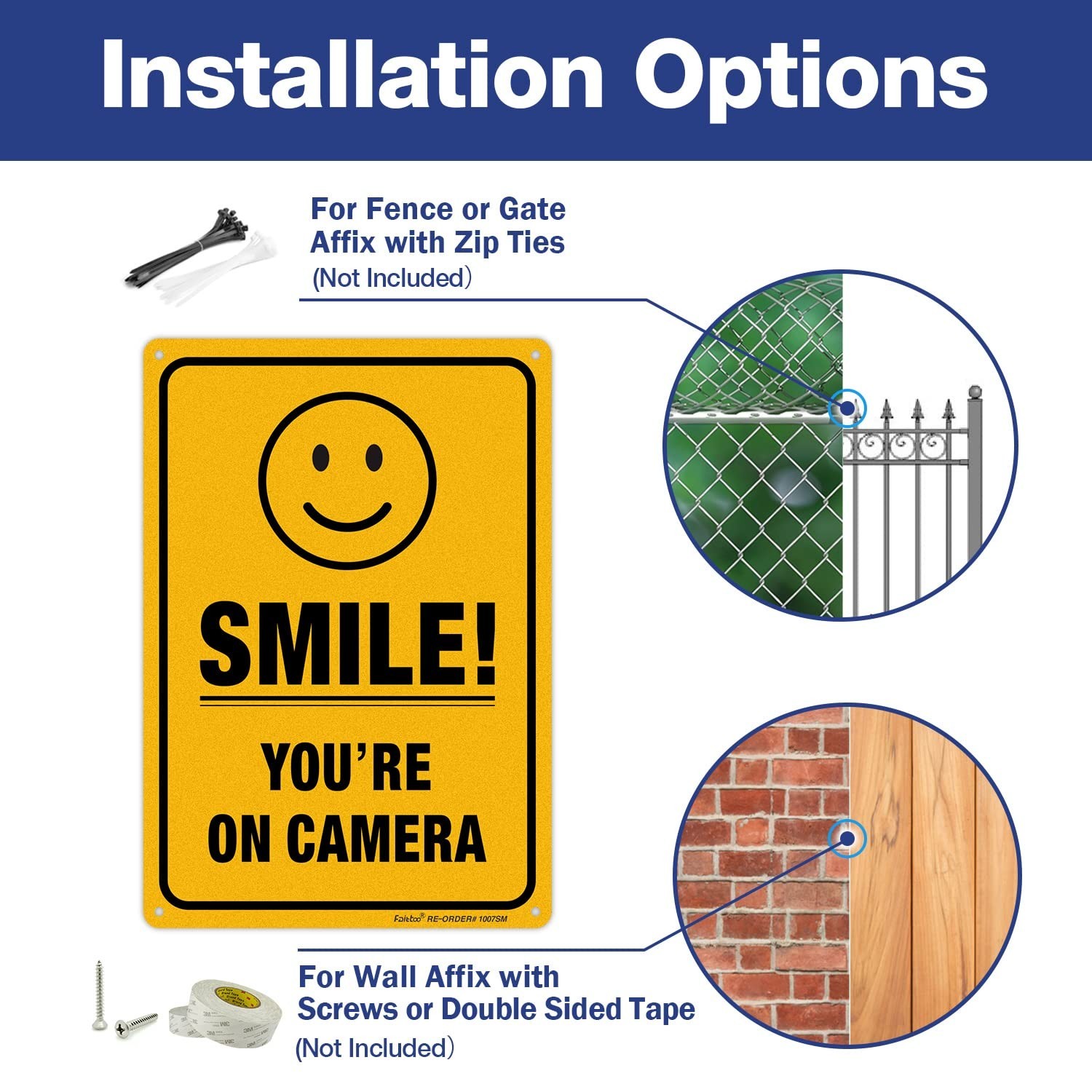 2 Pack Smile You're On Camera Video Surveillance Sign - 10 x7 Inches .040 Rus...