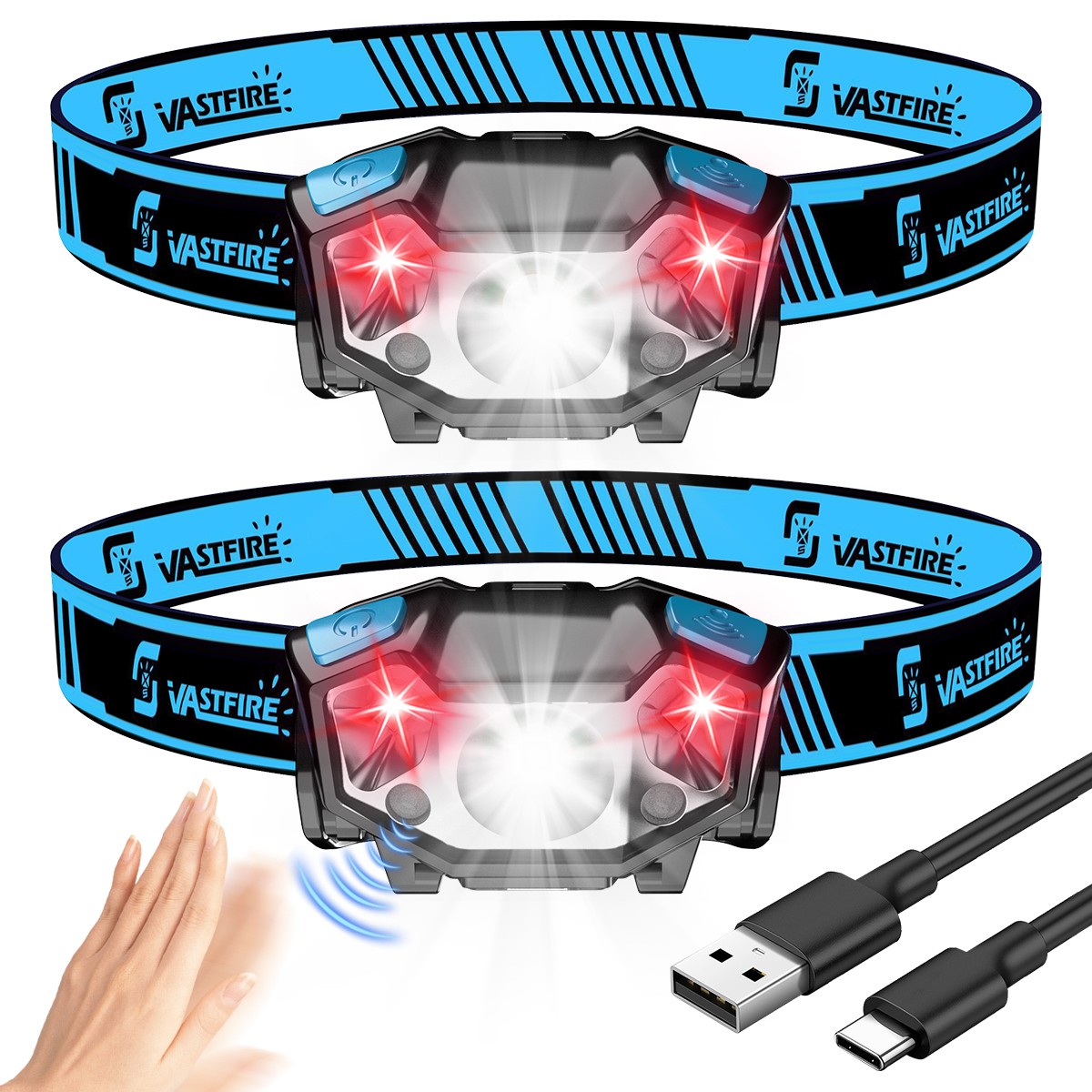 Motion Sensor USB Rechargeable LED Head Torch Ultra Light Bright Light Headlamp