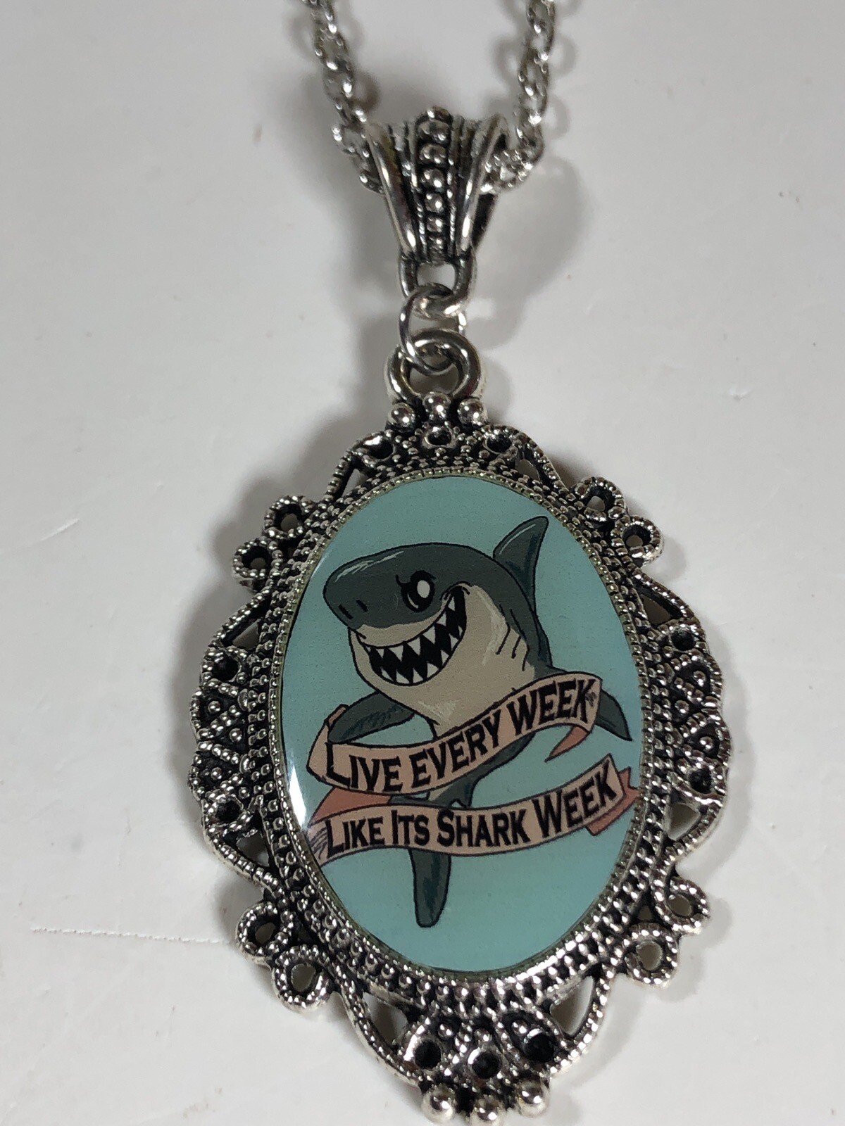 Handmade Shark Quote Cameo Necklace Halloween Costume Jewelry Beautiful New