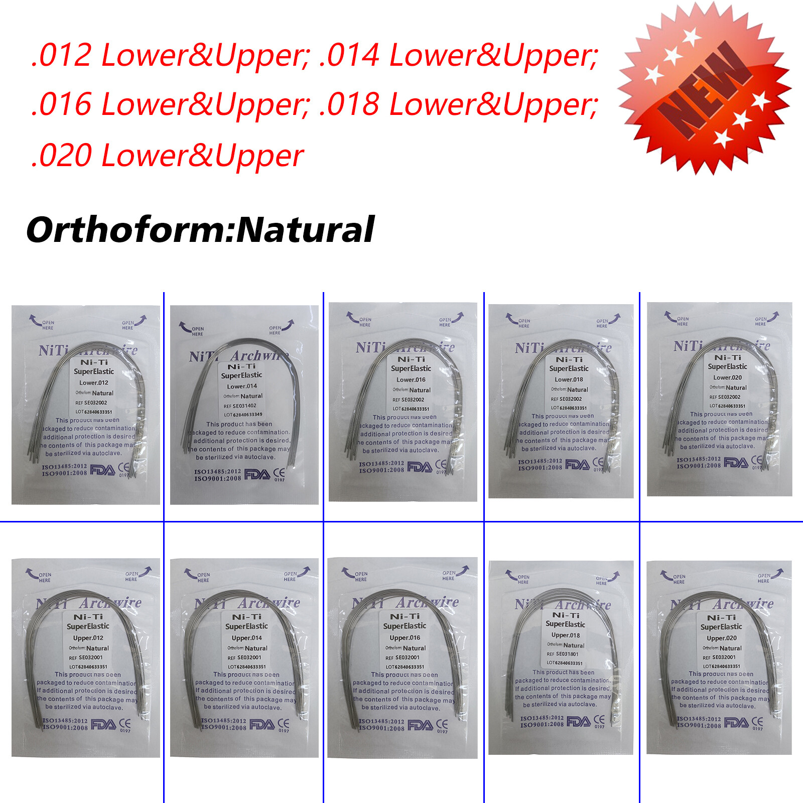 Dental Ortho Super Elastic Niti Round Arch Wire Nature Form 10 Sizes
