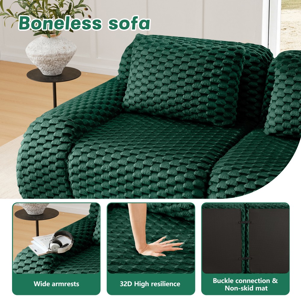 82" Modern L-Shaped Modular Sectional Sofa w/ Ottoman, Flannelette, Green