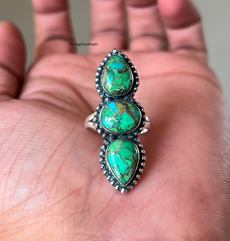 Green Copper Turquoise 925 Sterling Silver Band & Statement Handmade All Size