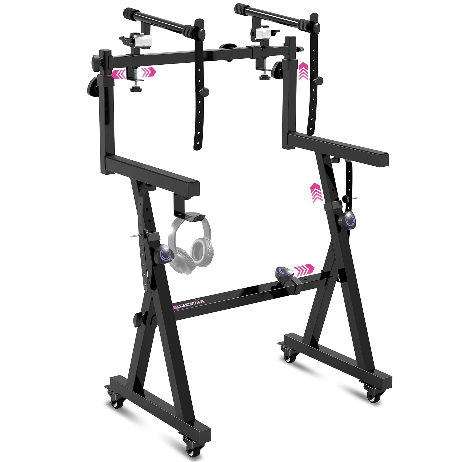 2-Tier Rolling Z-Style Piano Stand w/ Wheels Adjustable for 54-88 Key Keyboards