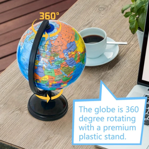 WORLD GLOBE EARTH TOP Map Rotating Geography Ocean Classroom Learning Desktop
