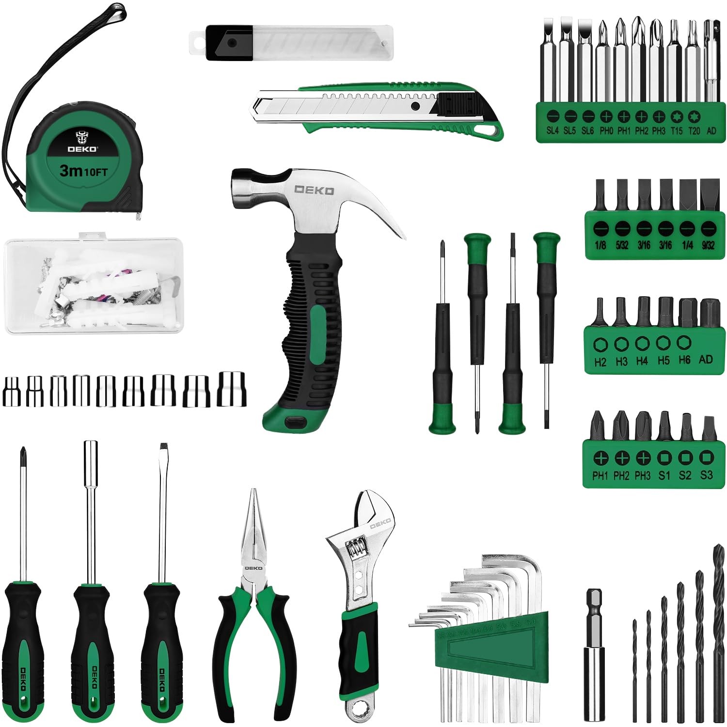 Tool Kit: 8V Cordless Drill, Home Toolbox with storage case, Hand Green