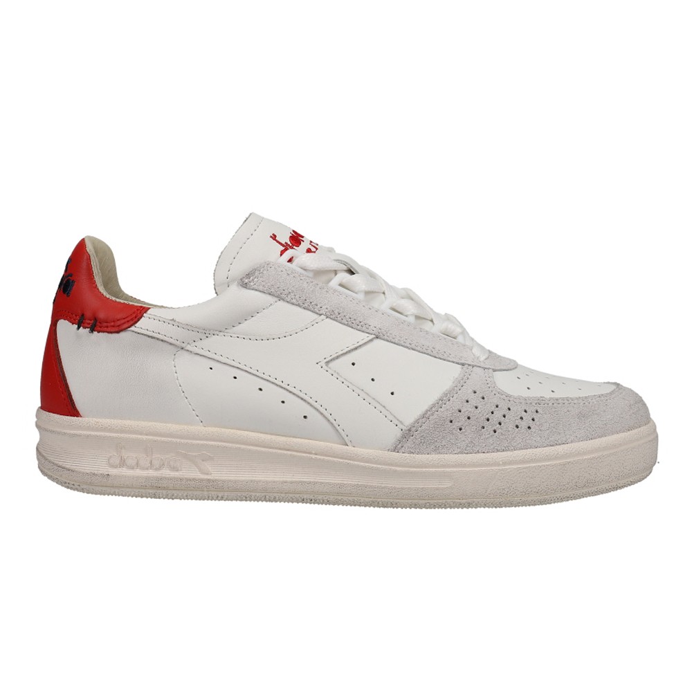 diadora B.Elite H Leather Dirty Perforated Lace Up  Mens Off White Sneakers Casu
