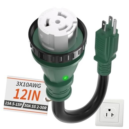 50 Amp to 15 Amp 110V RV Adapter Plug, 15A Male to 50A Female RV Power