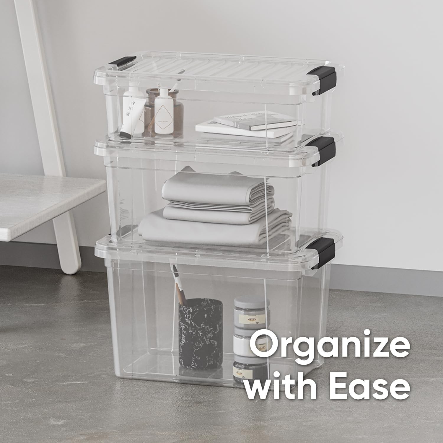 Superio 4.75 Quart Clear Storage Bin Sturdy Stackable Lightweight Organizer