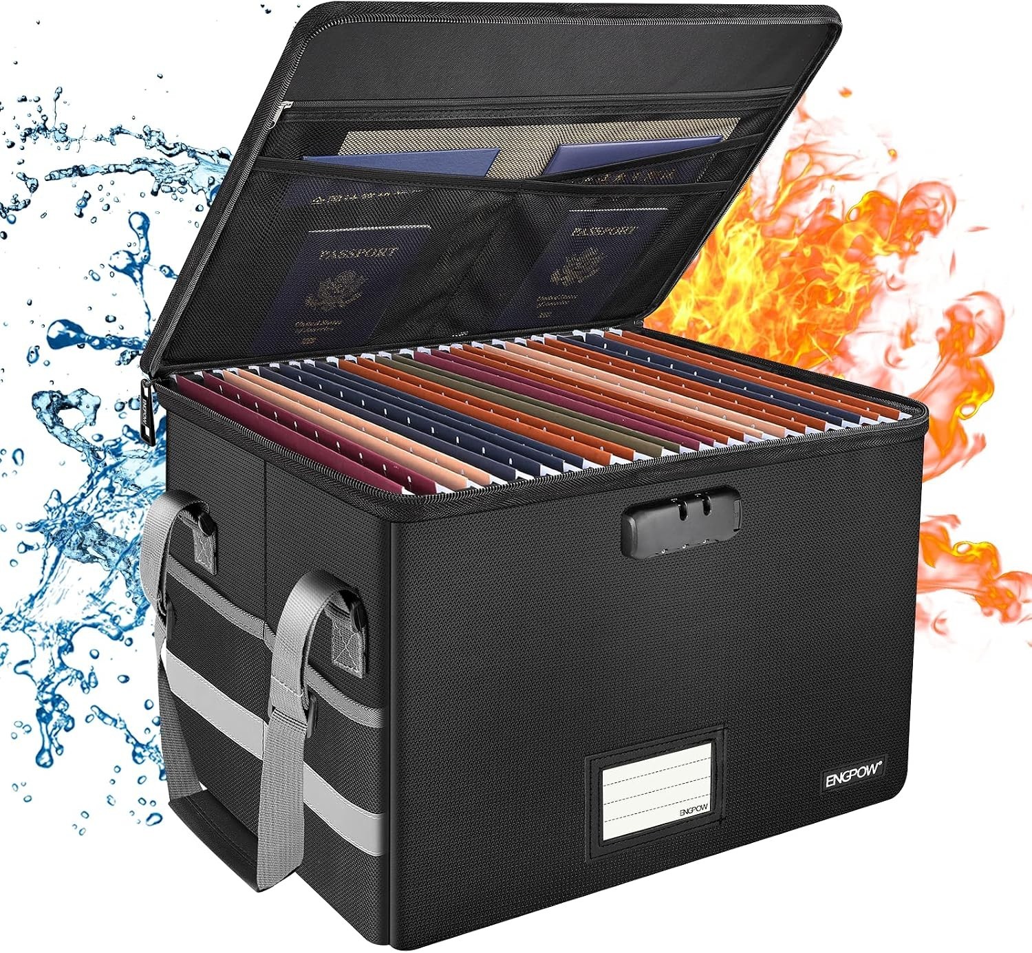 File Box with Lock,Fireproof Document Box with Zipper＆Pockets,Collapsible Fil...