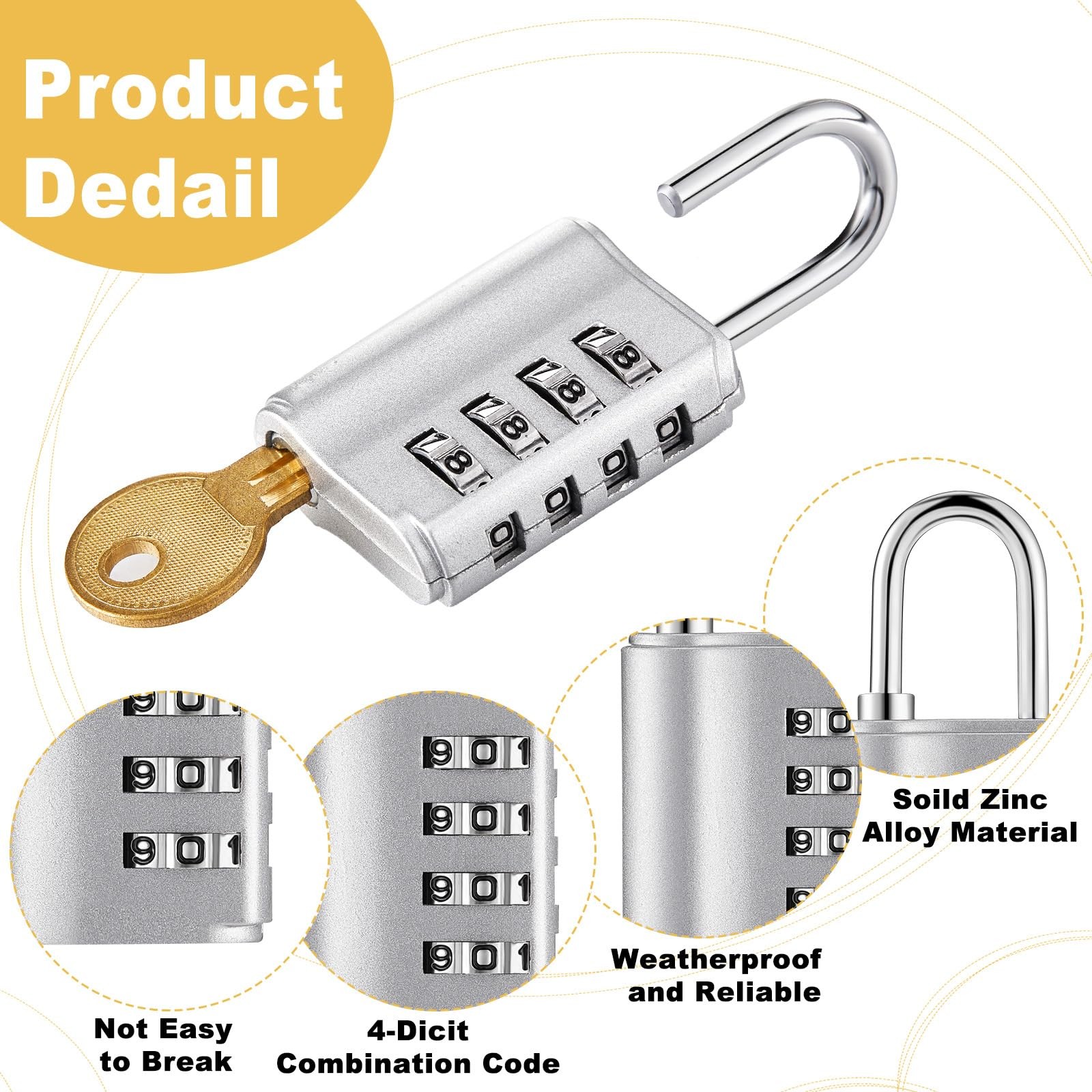 Kenning Combination Padlock 4 Digit Combination Lock Keys Locker Resetable