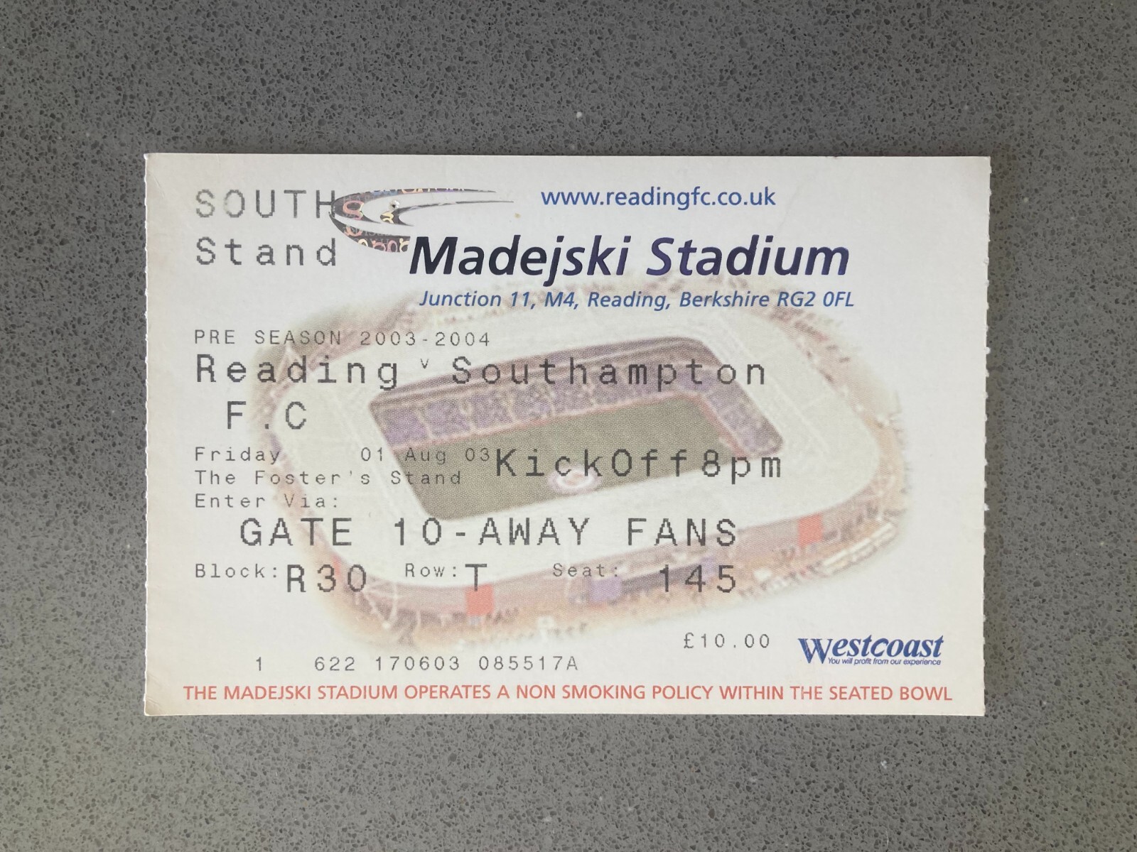 Reading v Southampton 2003-04 Match Ticket