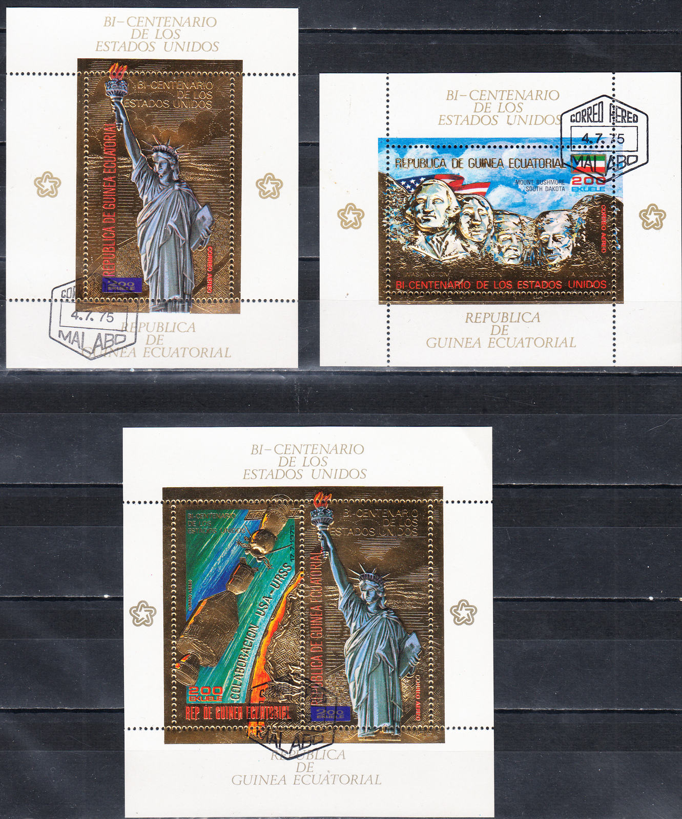 W EQUATORIAL GUINEA 0619-B178A U USA BICENTENARY PERF GOLD FOIL SS UNIT