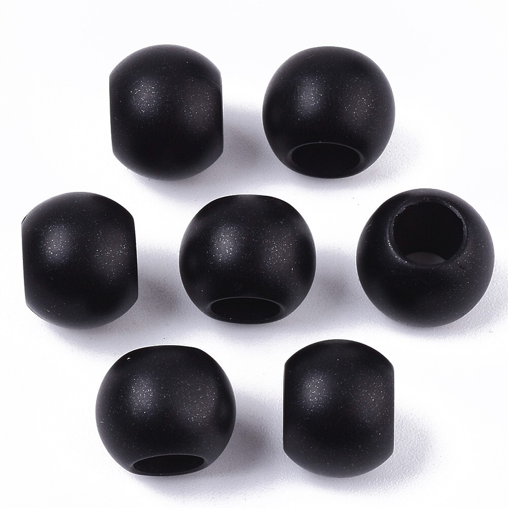 100Pc Rondelle Black Matte Spray Paint Acrylic European Large Hole Beads 12x10mm