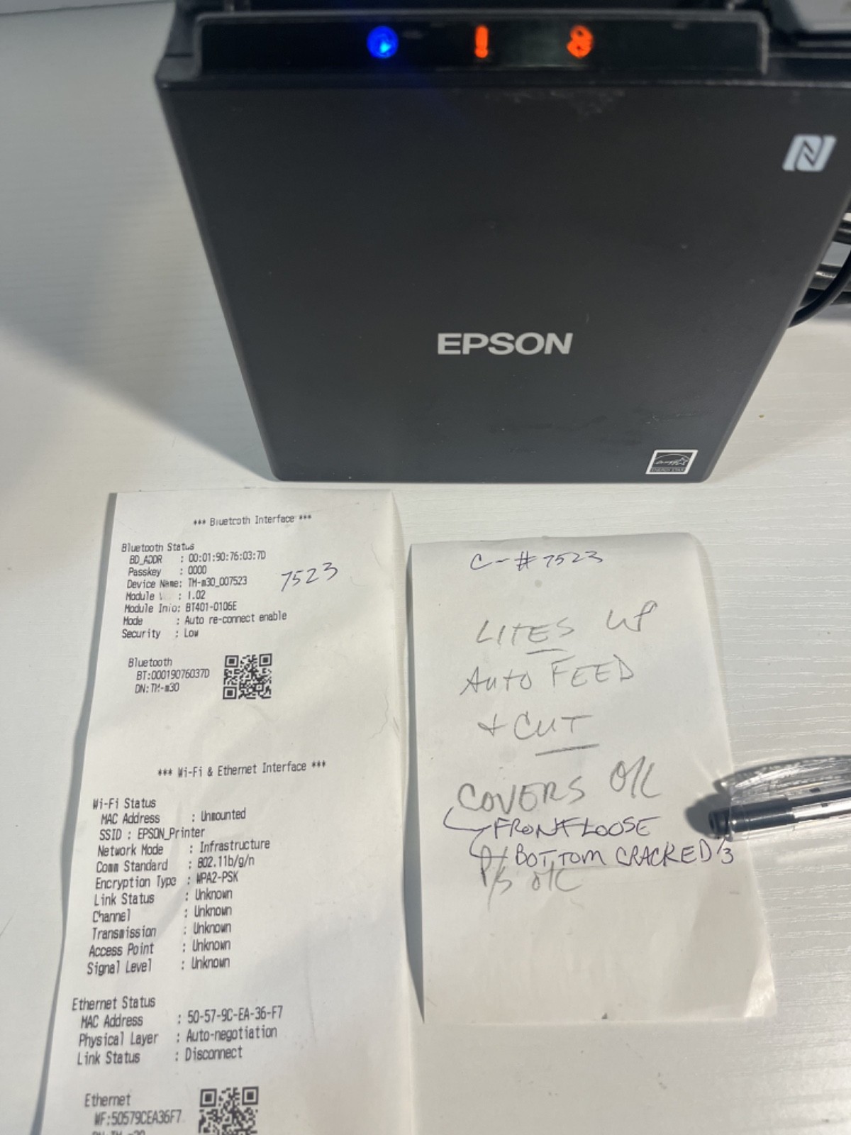EPSON TMm30ii BLUETOOTH Printer + Power Supply ~TESTED #c7523 $5s/h