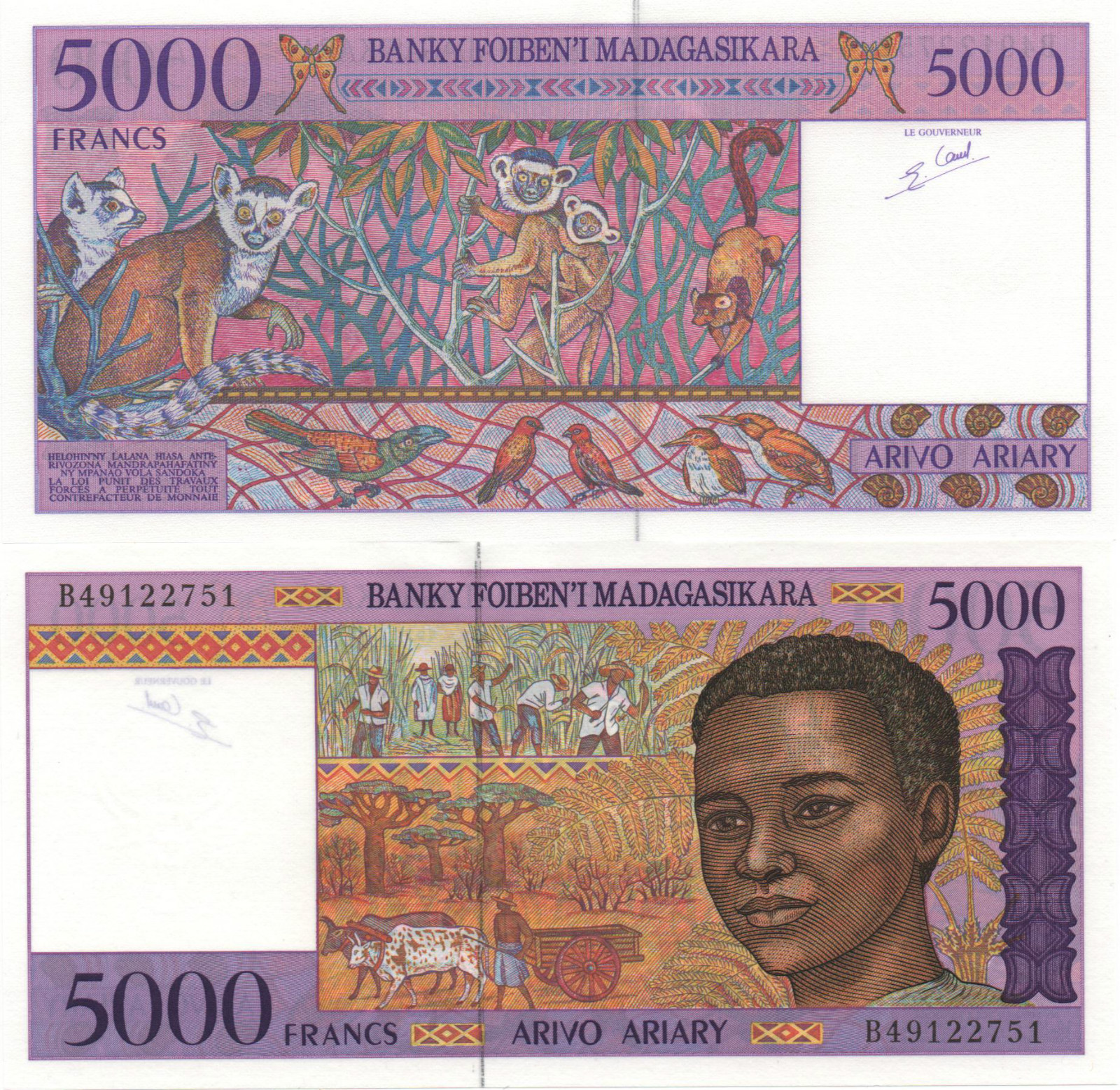 MADAGASCAR 5000 FRANCS 1995 PICK 78 UNC