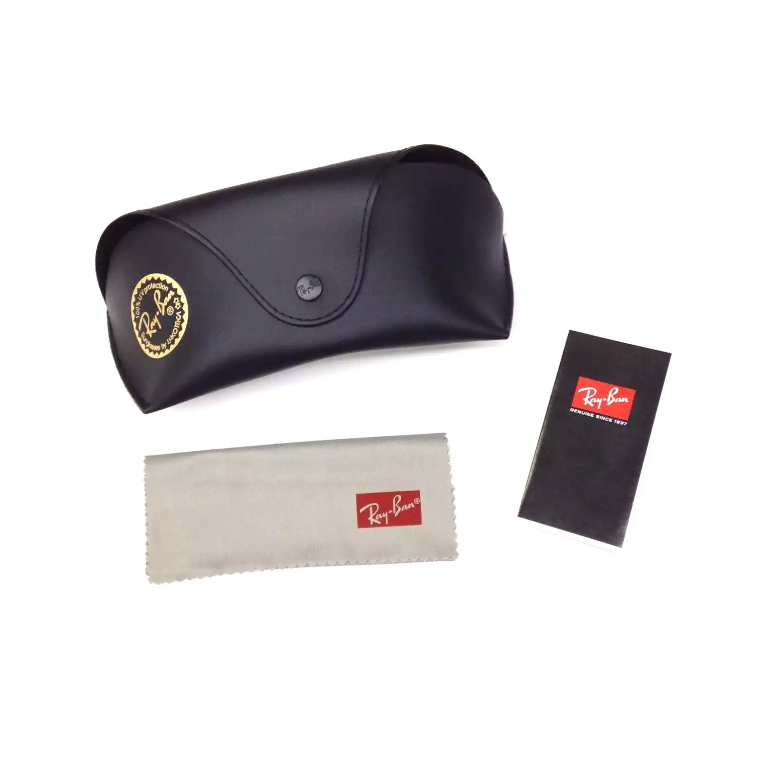 NEW Ray Ban Black Sunglasses Case Snap Closure Belt Loop w Cleaning Cloth & Book