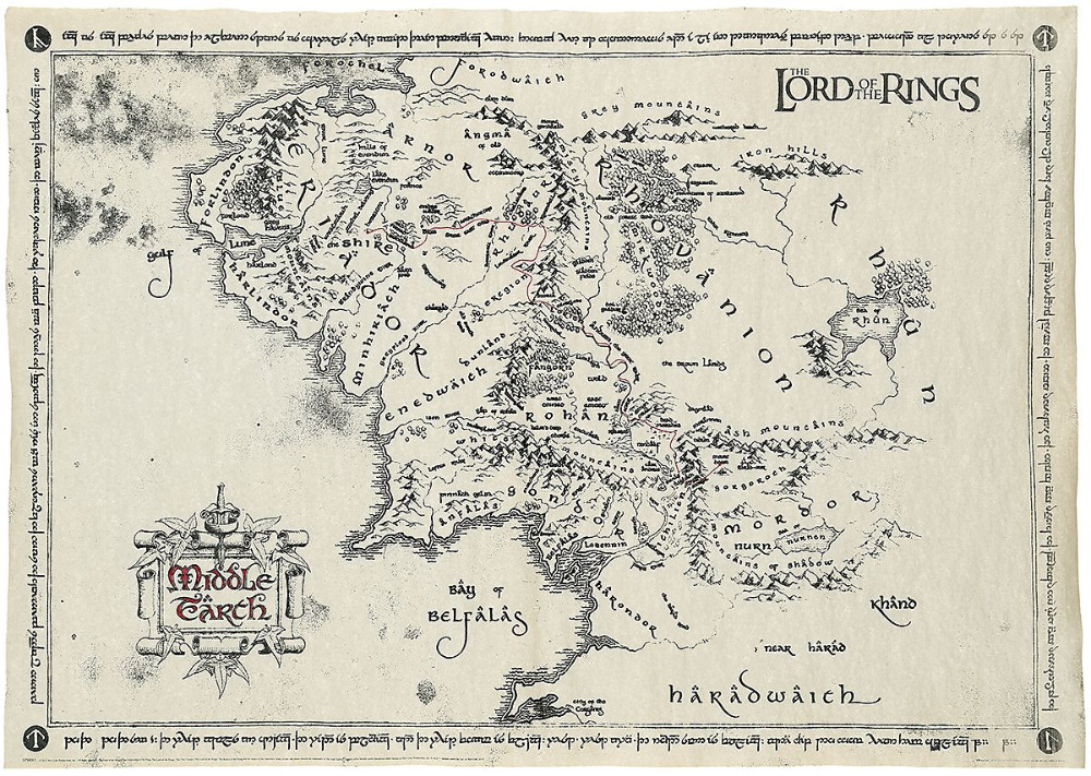 Lord Of The Rings Map Of Middle Earth Mordor Rohan Shire Prop/Replica