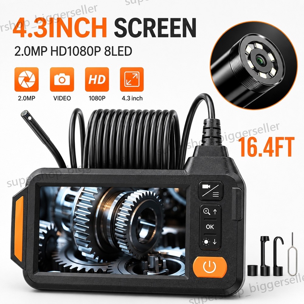 5M Handheld Industrial Endoscope 8mm Borescope Inspection Snake Camera with 8LED
