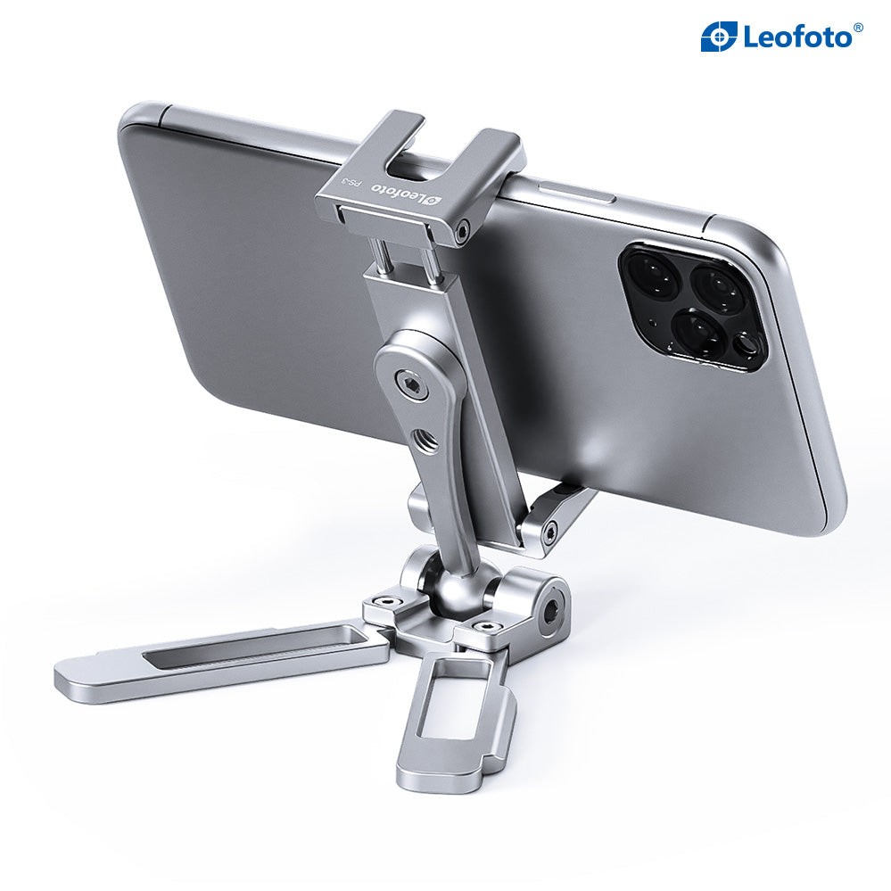 Leofoto PS-3 Multi-Functional Foldable Cellphone Stand Arca Cold Shoe Silver
