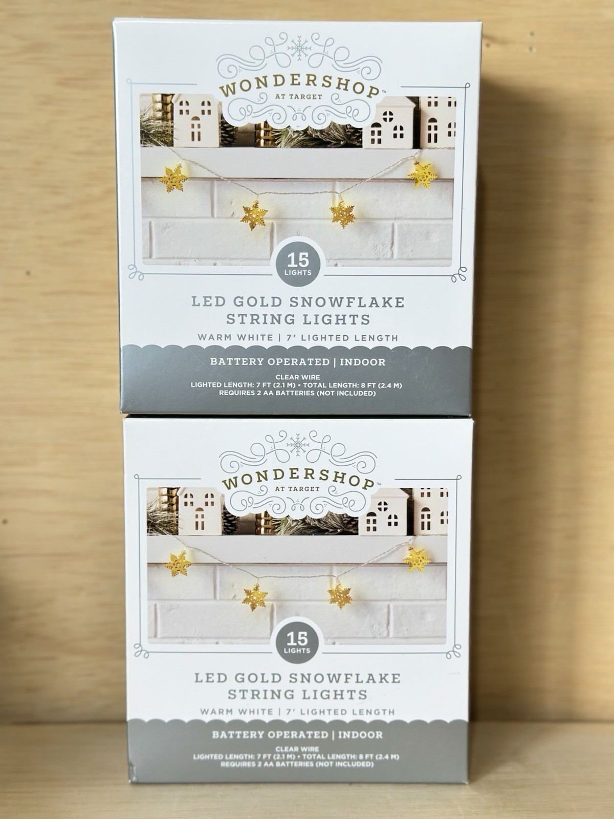 Lot 2-Led Gold Snowflake String Lights Warm White Battery Operated