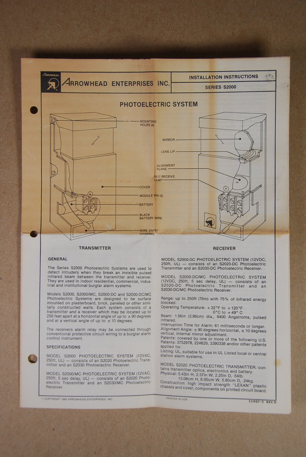 Arrowhead Photoelectric Transmitter S2020-DC
