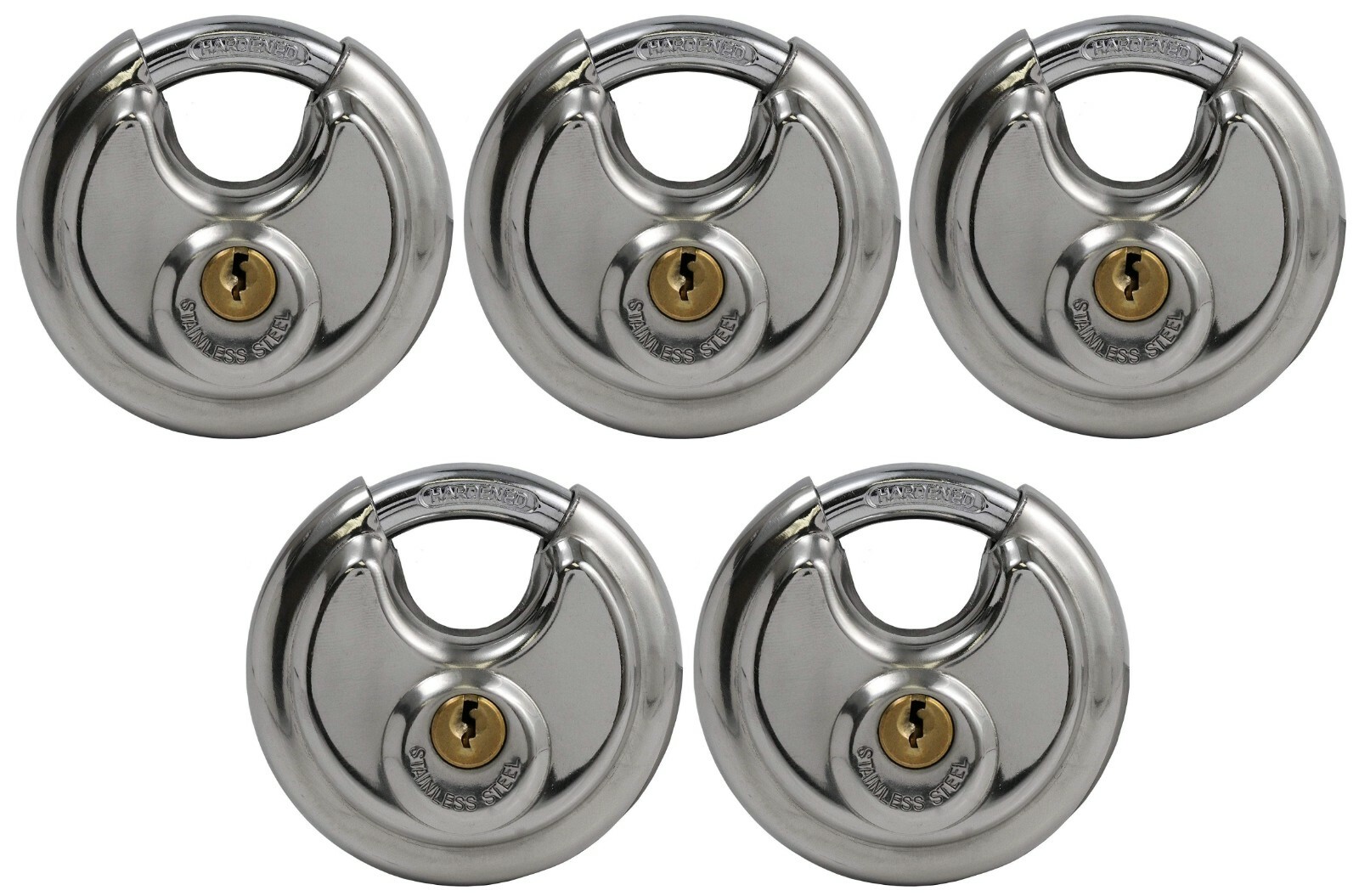 NEW 5-PACK PACLOCK 70mm Stainless Steel Disc Padlock 6-Pin Cylinder Storage Lock