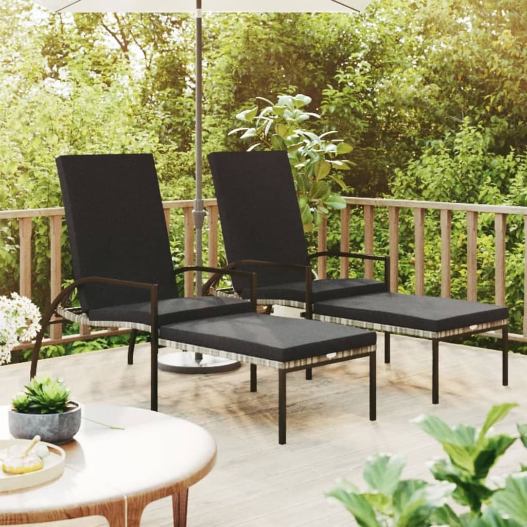 Sun Lounger Grey PE rattan, galvanized steel, fabric (100% polyester)