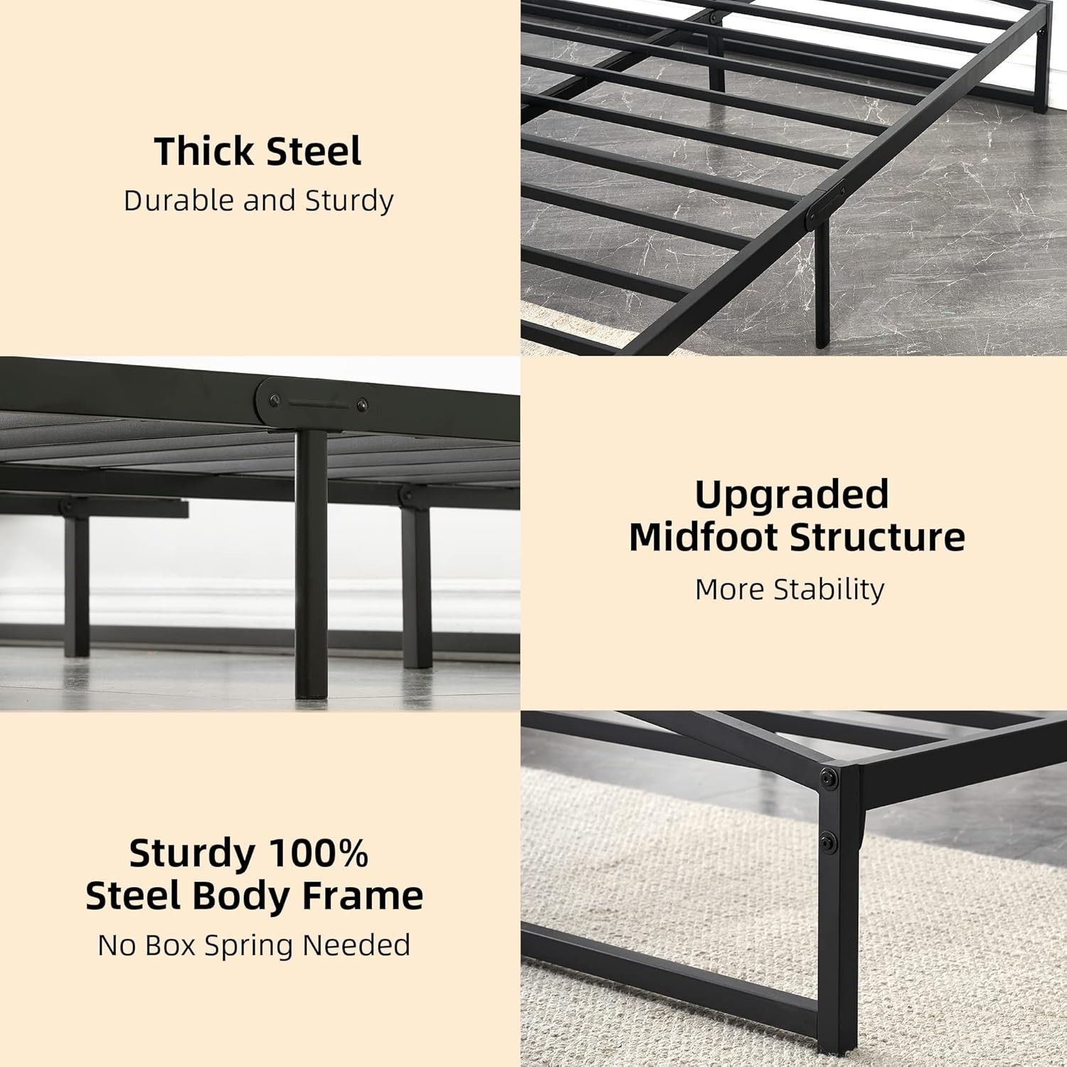 Upgraded 10-inch King Size Platform Bed Frame Heavy Duty Sturdy Metal 1000lbs