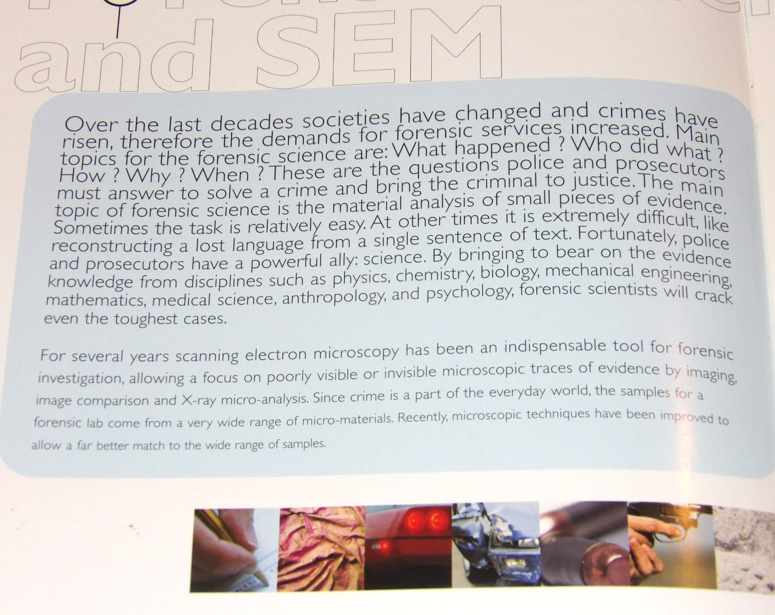 VTG 1999 FORENSIC SCIENCE WITH PHILIPS SCANNING ELECTRON MICROSCOPE BROCHURE/SEM