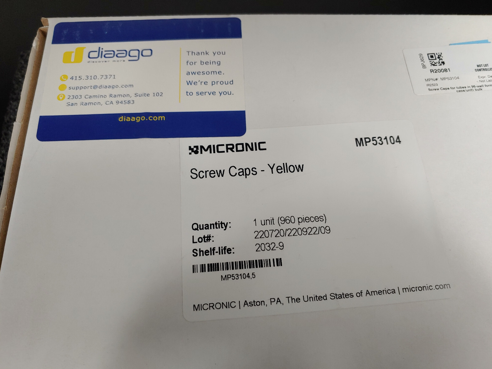 960 Box MICRONIC MP53104 Screw Caps Yellow