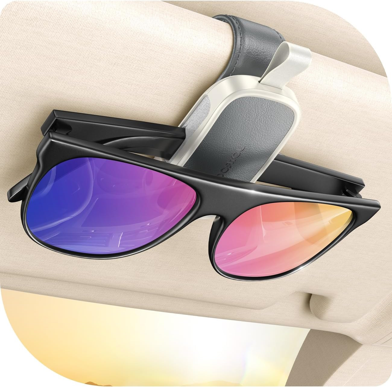 Sunglass Holder for Car Visor Clip [Real One-Handed Operation] [Soft Foam Protec