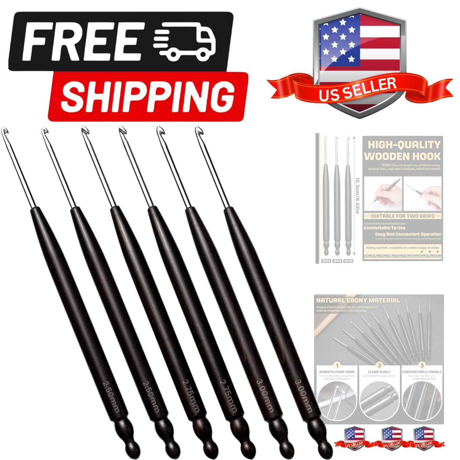 Crochet Hooks, 6PCS 2.5mm, 2.75mm, 3.0mm Small Crochet Hooks for Arthritic Ha...