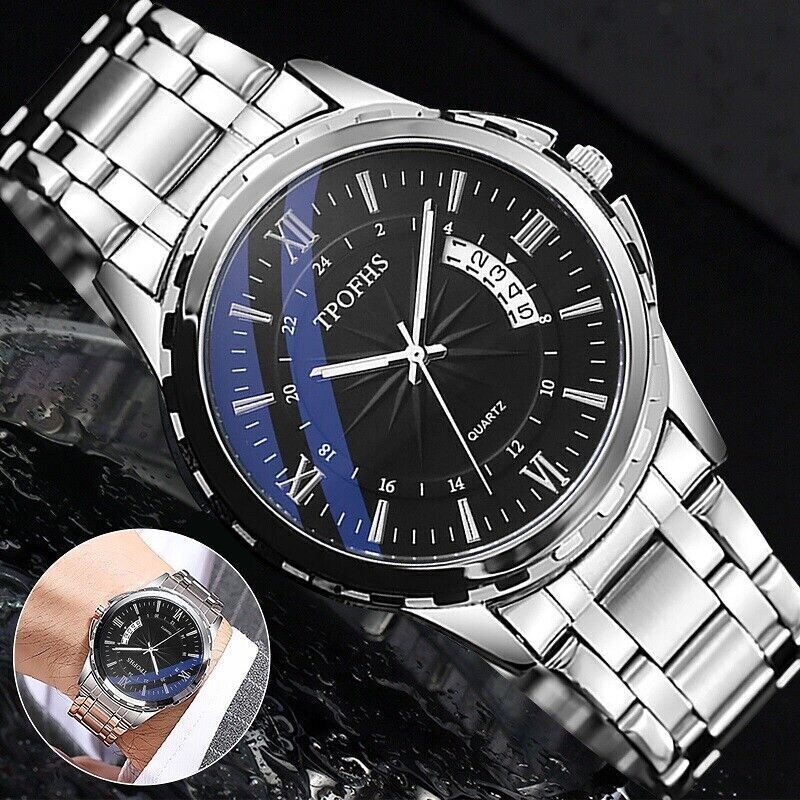 Classic Men's Watch Waterproof Stainless Steel Quartz Wristwatch Business Sports