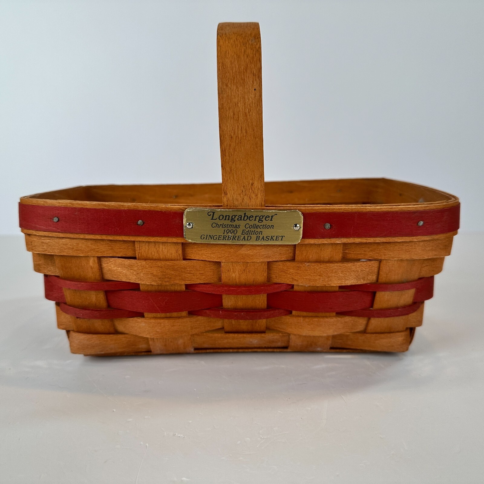Longaberger 1990 Christmas Collection 'Gingerbread' Basket W/Red Weave Brass Tag