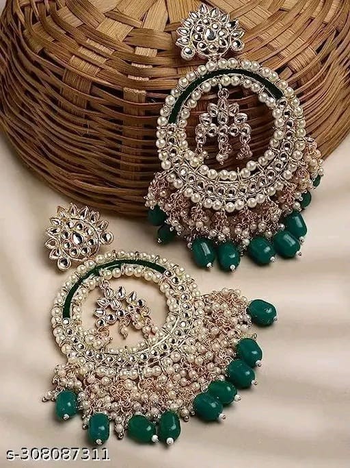 Kundan Jhumka Earrings Indian Gold Plated Bollywood Style Jewelry Set