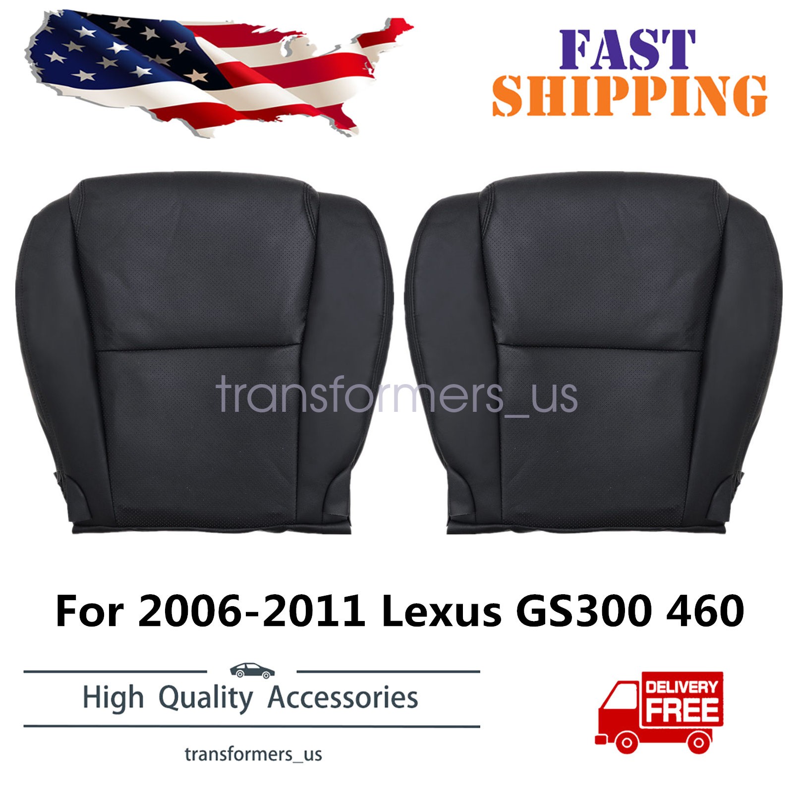 For 2006-2011 Lexus GS300 350 GS460 Driver & Passenger Bottom Seat Cover Black