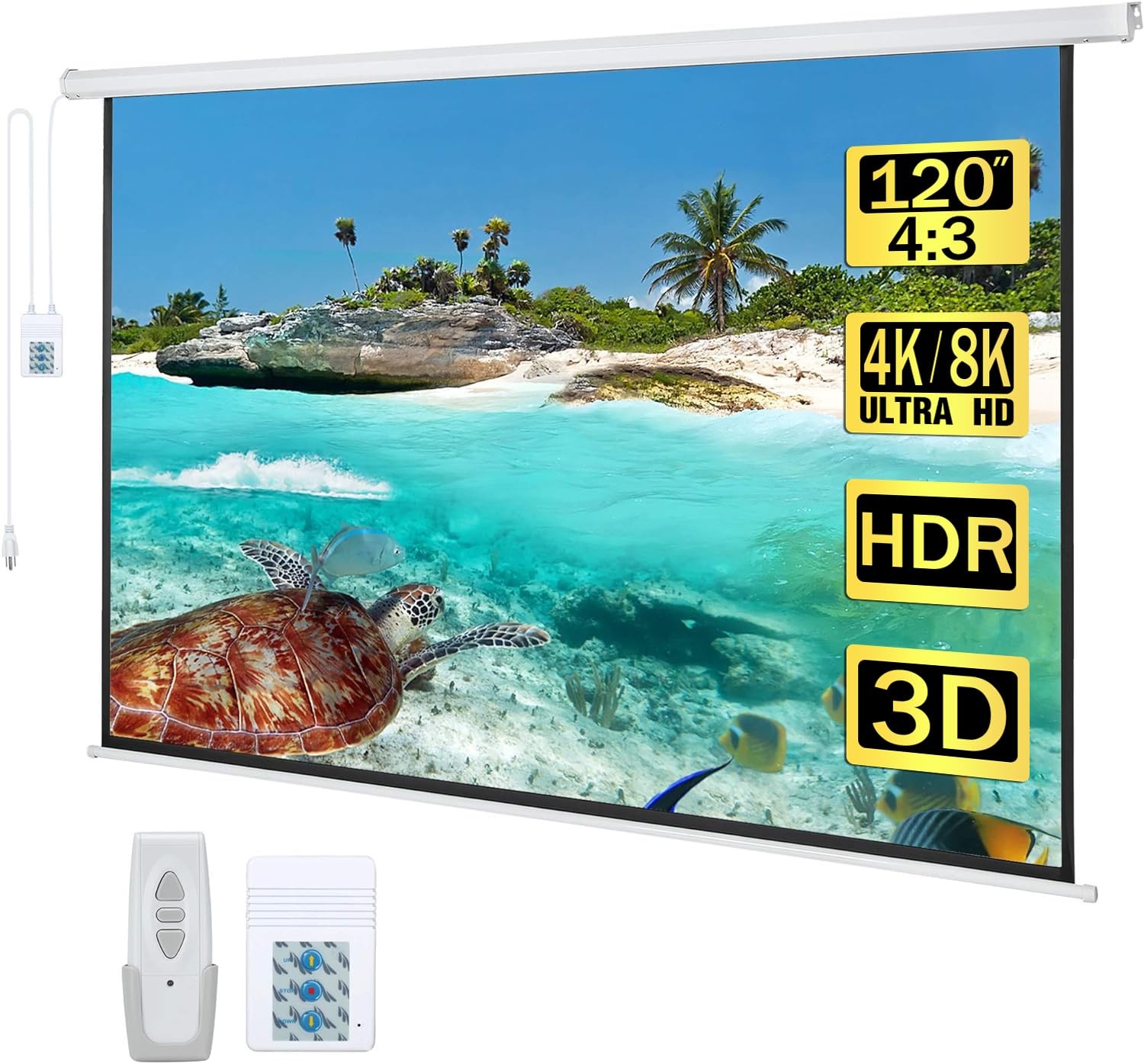 120 Motorized Projector Screen Electric Diagonal Automatic Projection 4:3 HD Mov