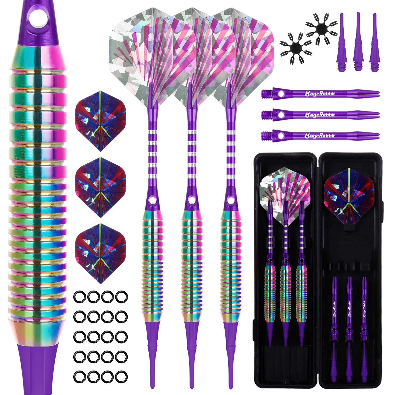 Darts Plastic Tip Set 3pcs with Carrying Case+6 Dart Flights+6pcs Shafts+6pcs...