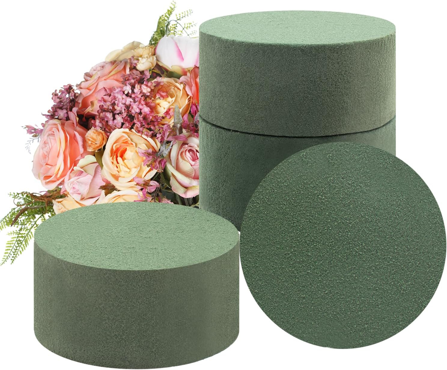 Floral Foam,4 Pcs Green Round Wet & Dry Floral Foam Blocks Florist Plant Foam fo