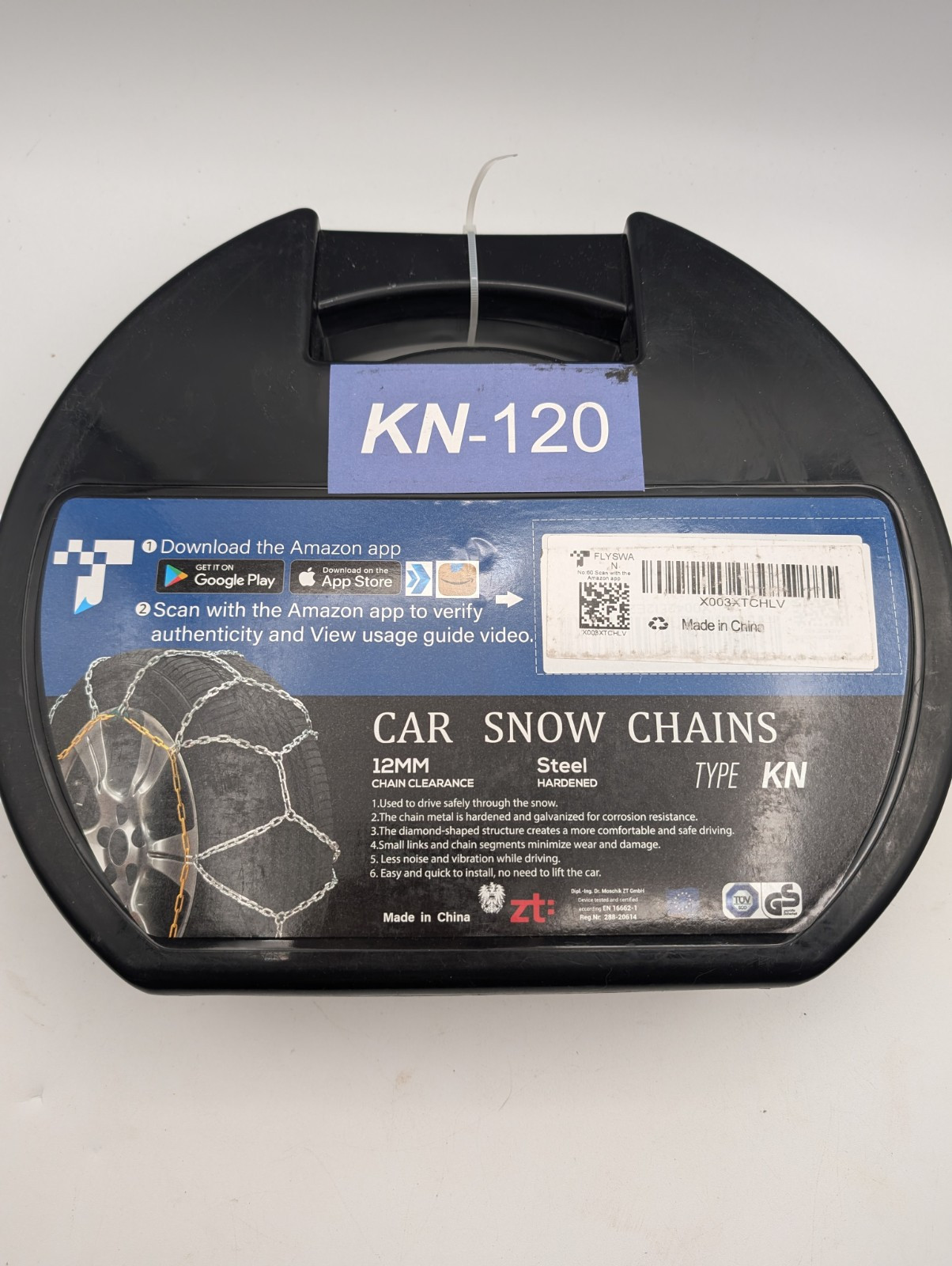 PLTMIV - KN120 Car Snow Chains - 12mm, Set Of 2 Steel