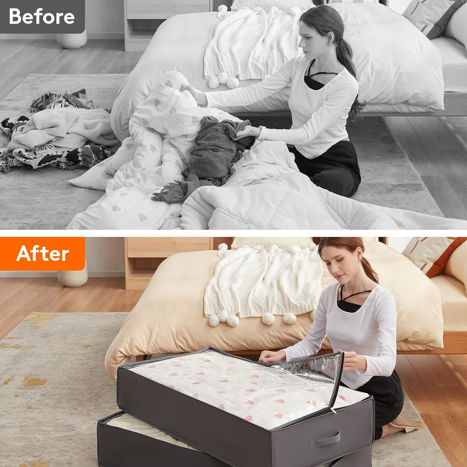 90L 4 Pack Under Bed Storage Containers, Large Capacity Blanket Storage