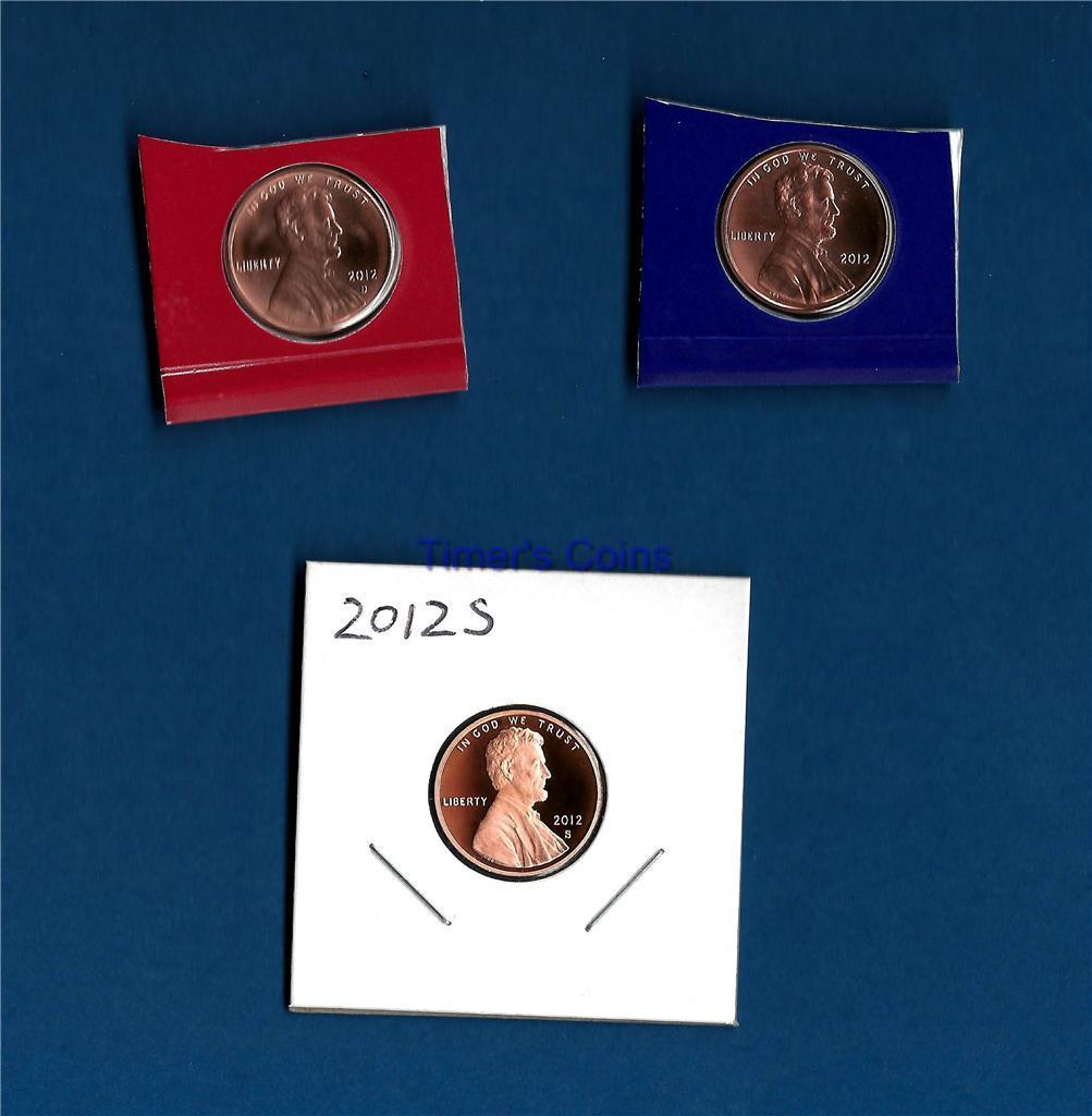 2012 P D and S BU/Proof Lincoln Cent Penny Set- 3 Coins-IN STOCK