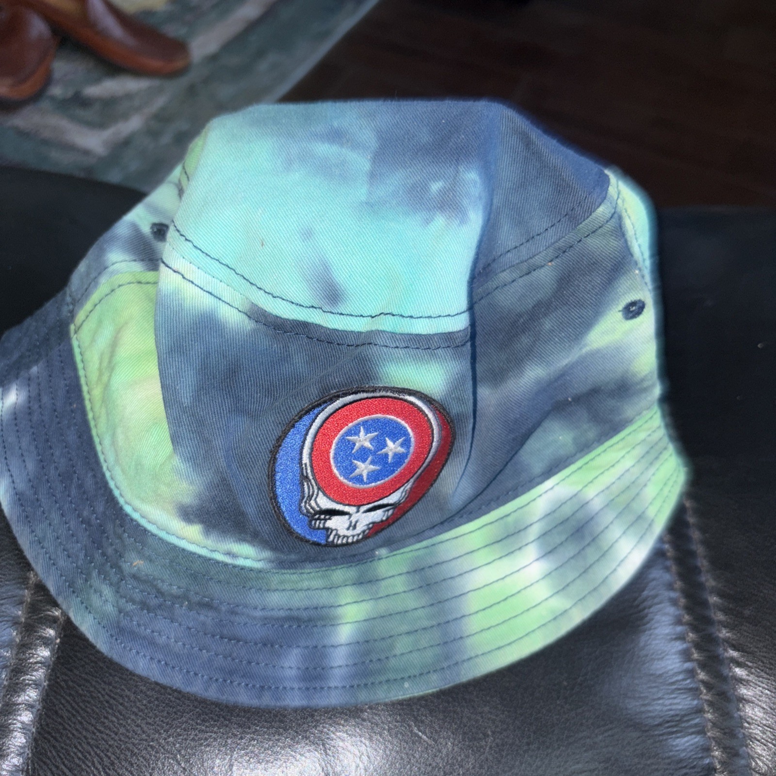 RARE Grateful Dead Bucket Beach Hat Steal Your Face 3 Star Tie Dye Ocean Green M