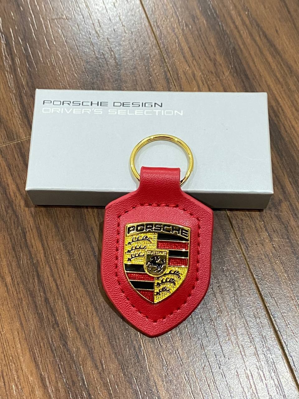 New Genuine OEM Porsche Red Leather Crest Key Ring Fob Chain WAP0500920E USA
